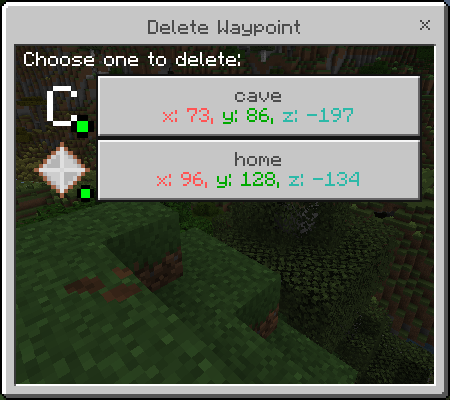 Delete waypoint menu