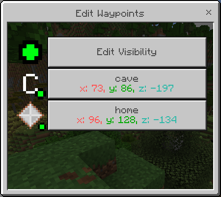Edit waypoint screen