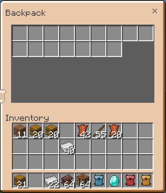 Backpack inventory interface