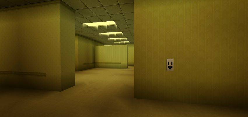 Level 0 environment with yellow wallpaper and fluorescent lighting