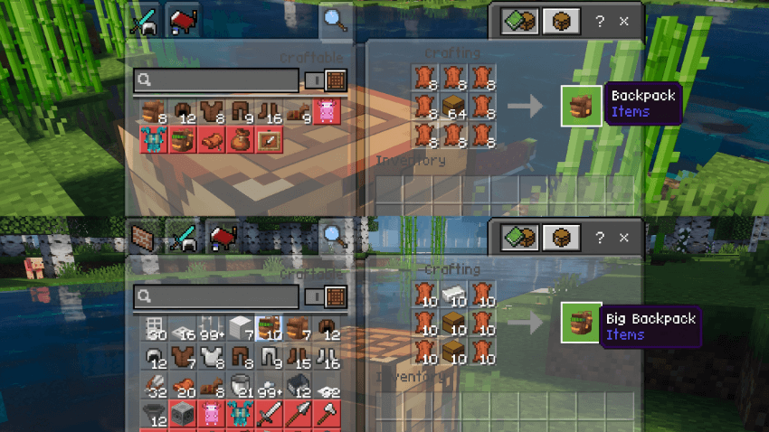 Crafting recipes for backpacks