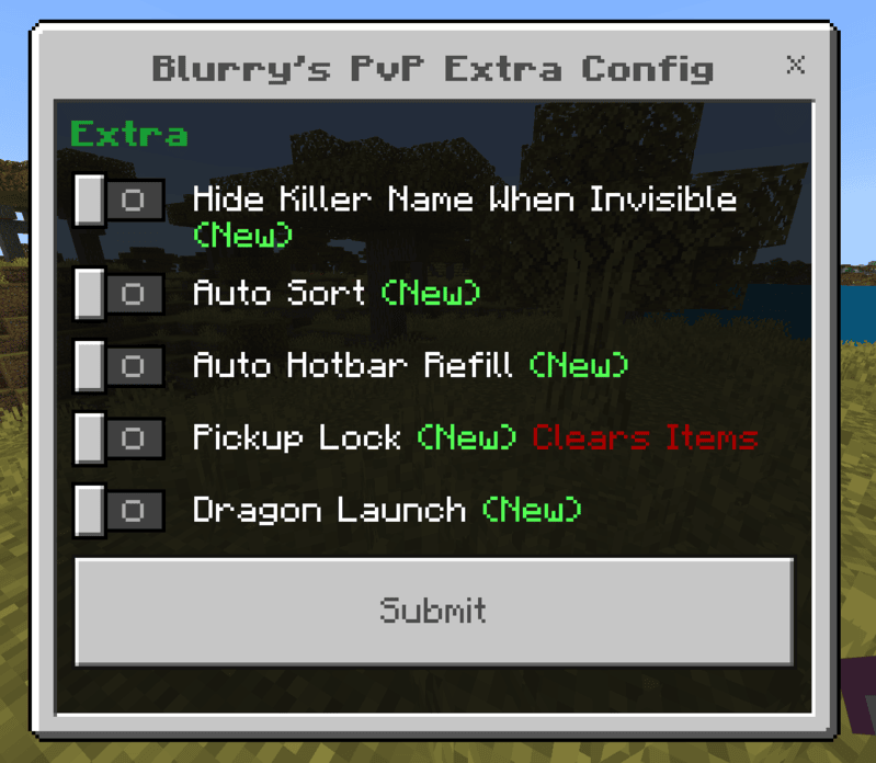 Extra configuration menu