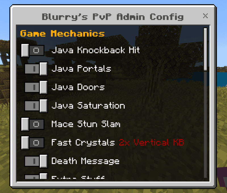 Admin configuration menu