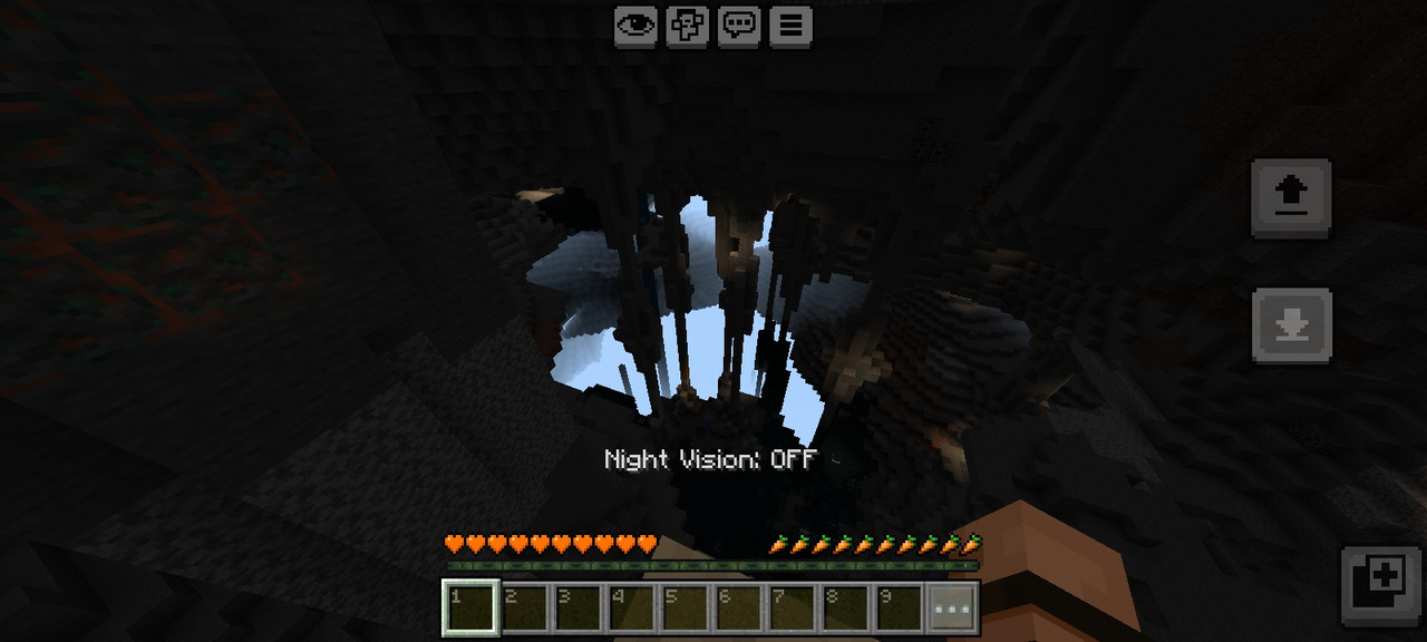 Screenshot of Night Vision toggle notification in Minecraft Bedrock.