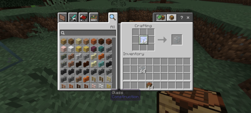 Crafting grid producing connected glass