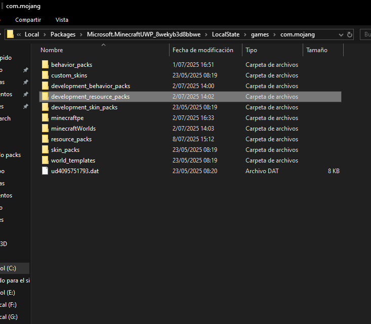 Resource pack folder location inside Minecraft files