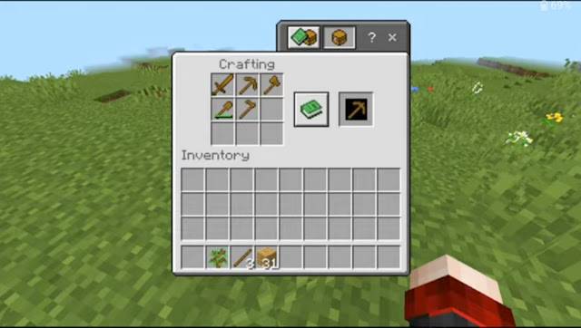 Crafting grid with sword, pickaxe, axe, shovel, and hoe