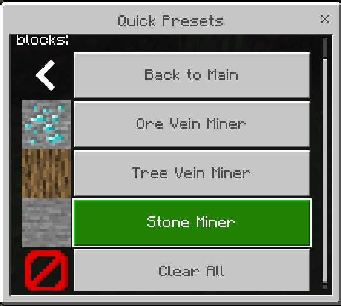 Quick presets interface screenshot