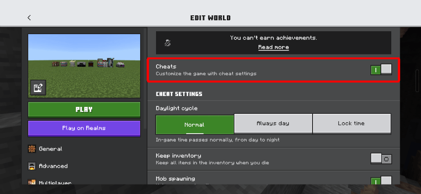 World options screen for DC Legends addon