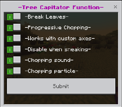 Tree Capitator settings options