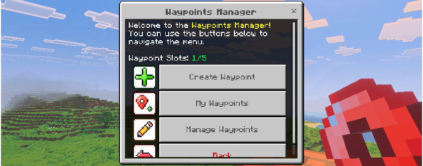 Waypoints Manager menu screenshot