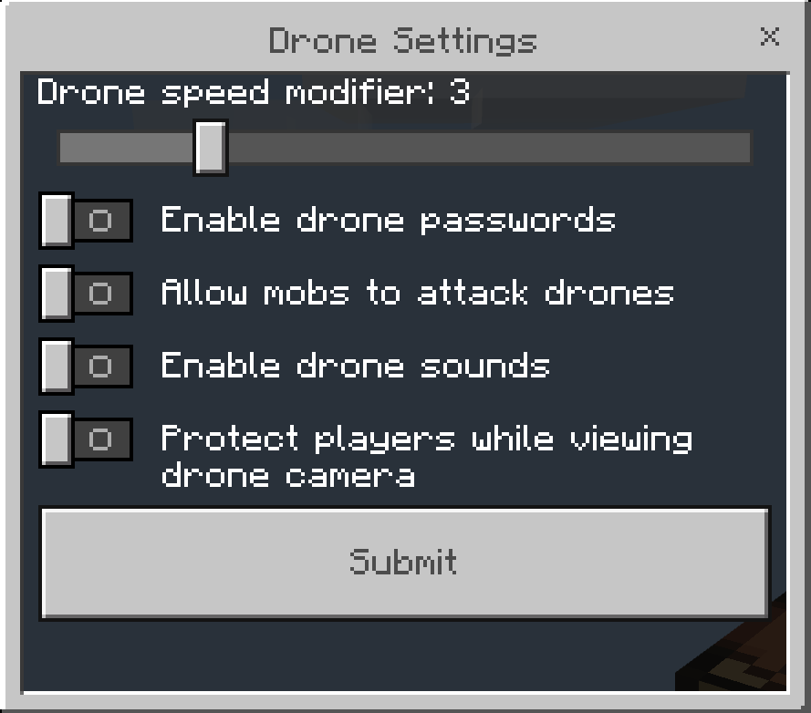Drone settings options