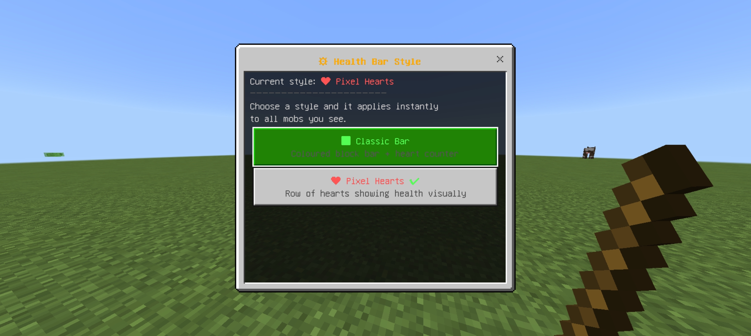 Health bar UI opened by right-clicking with a stick