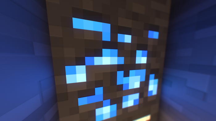 Close-up of glowing ores in Minecraft