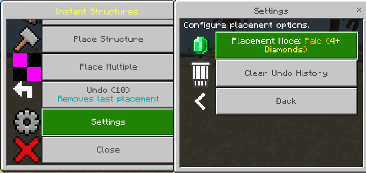 Placement mode settings