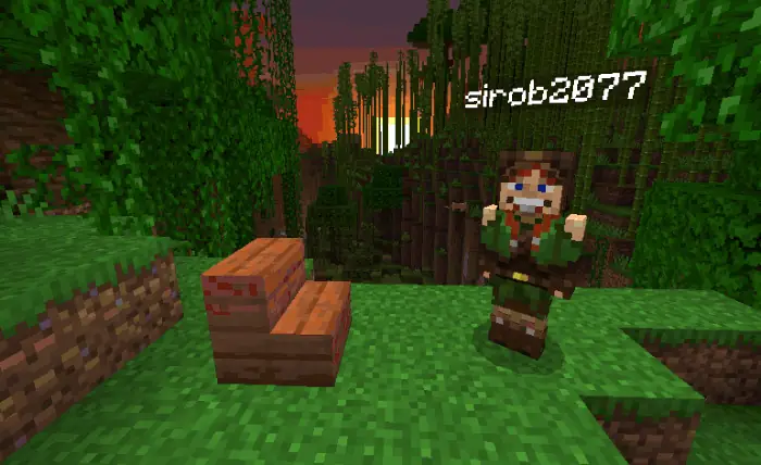 The player sits on the stairs block by starting to break it