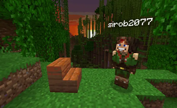 The player sits on the stairs block by clicking on it