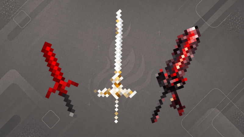 Gameplay screenshot showing the new swords in action