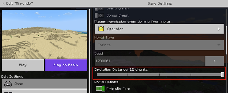 Simulation distance setting