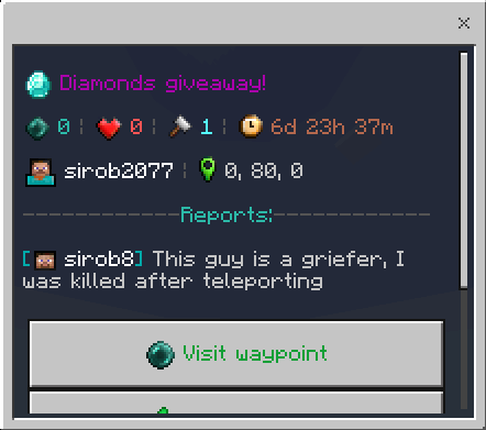 Reports in Waypoint Info Menu