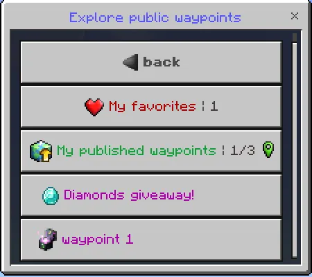 Explore Public Waypoints Menu with My Favourites