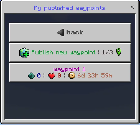 My Published Waypoints Menu