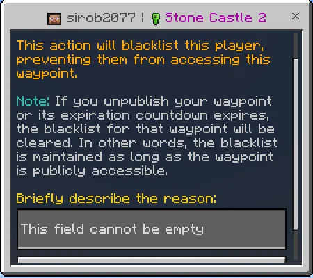 Describing a Reason for Blacklisting a Visitor