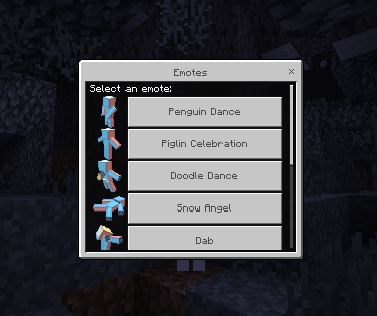 Emote menu interface continued