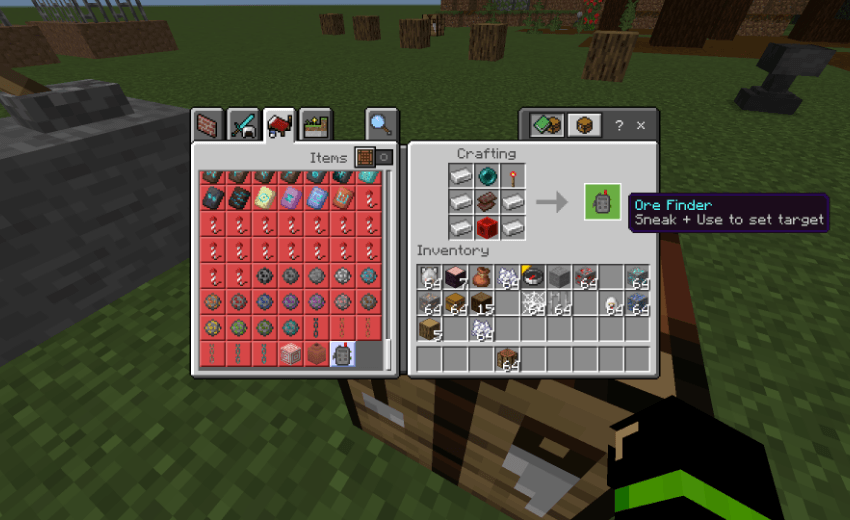 Ore Finder addon interface and scanning device