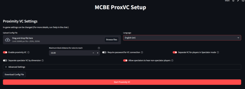 Proximity Voice Chat Setup Interface