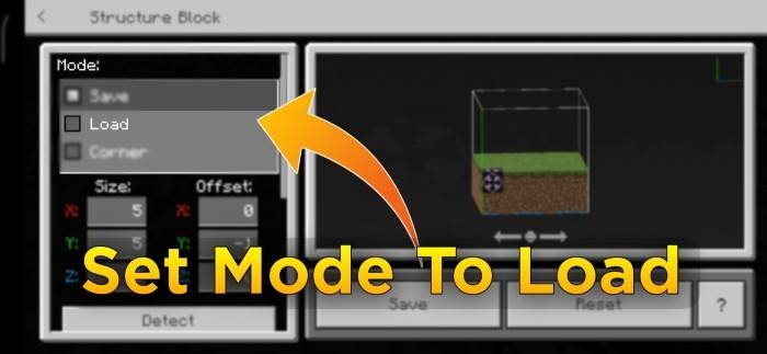 Setting Structure Block Mode to Load