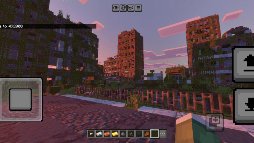 In-game screenshot of overgrown city on mobile