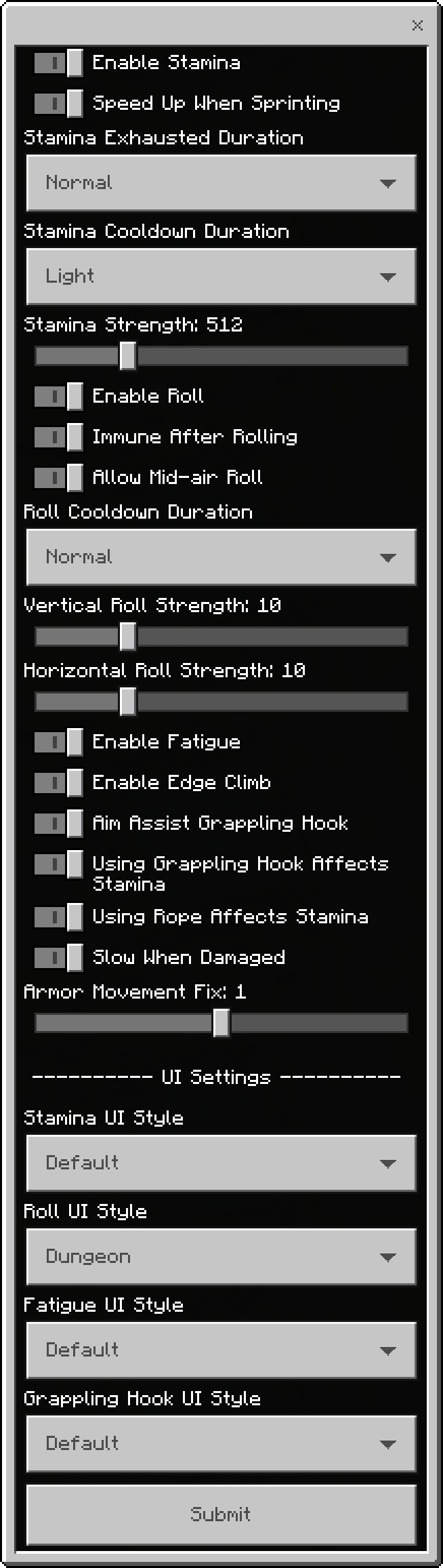 Addon configuration settings