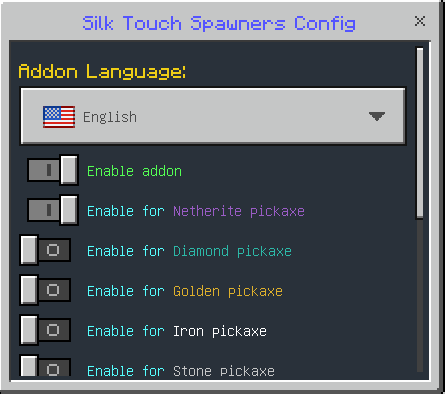 Silk Touch Spawners Config menu