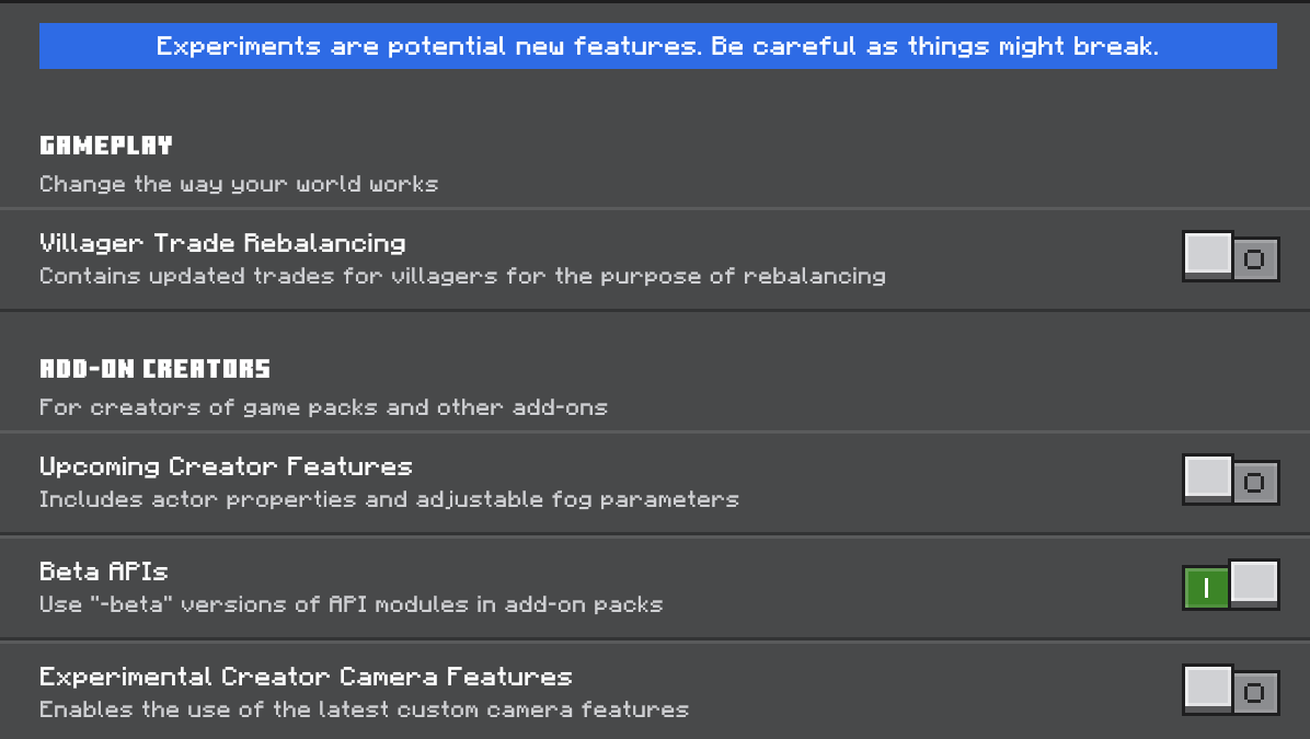 Enable Beta APIs setting