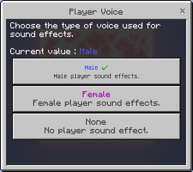 Player voice selection menu