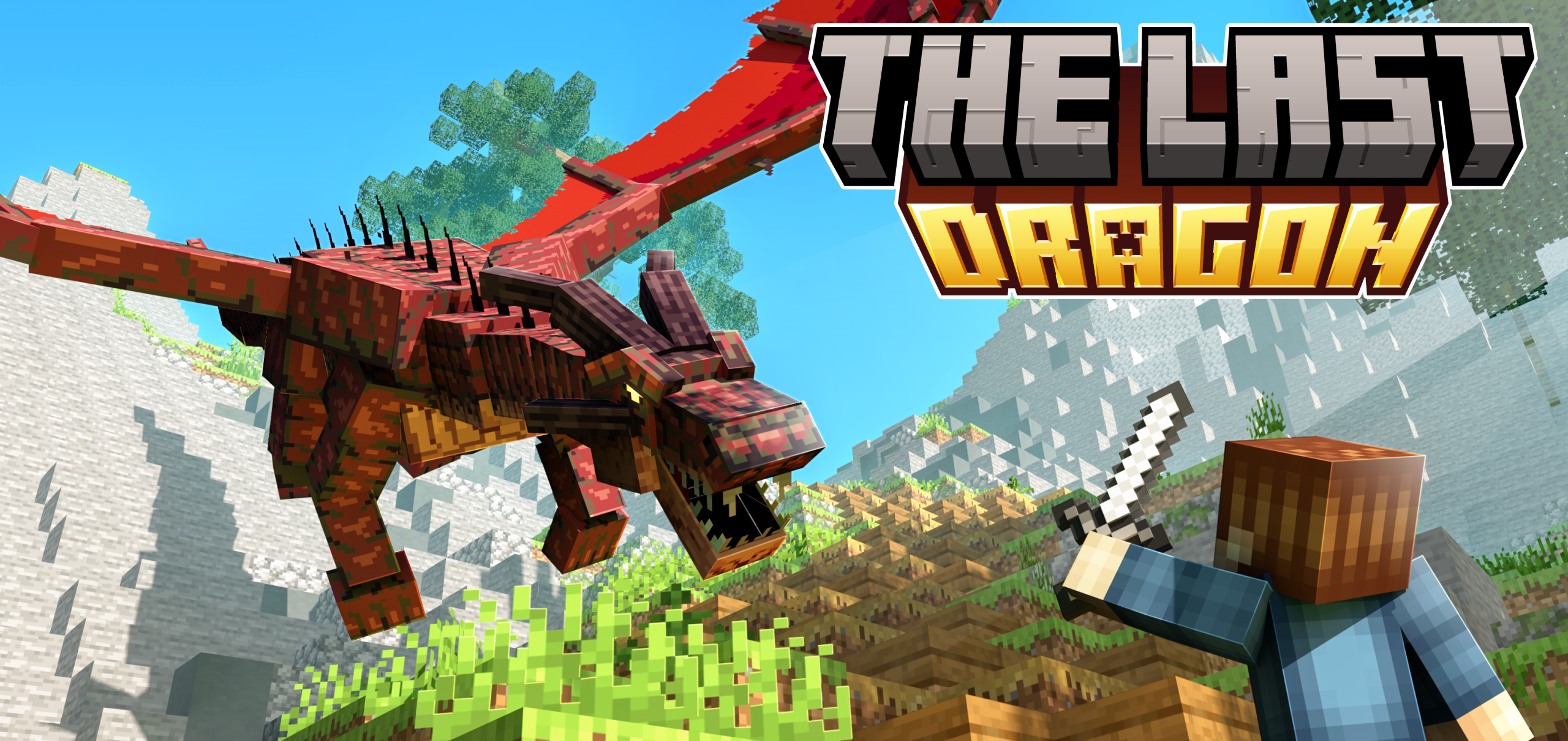 Large dragon in Minecraft world
