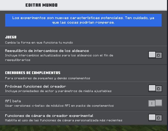 Enable Beta Experimental Gameplay Option