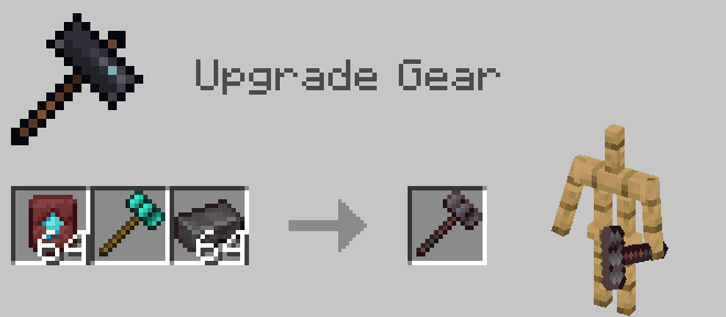 Crafting recipe layout for a hammer