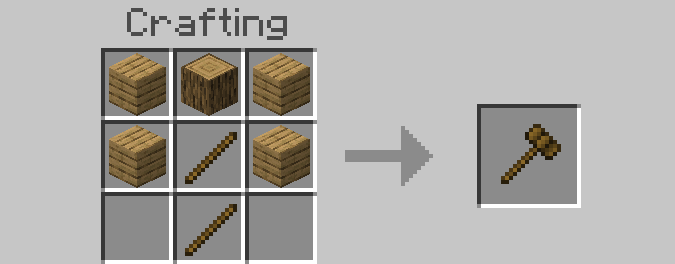 Crafting recipe layout for a hammer