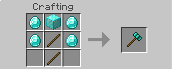 Crafting recipe layout for a hammer