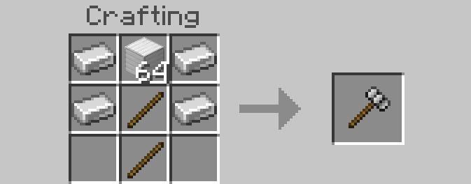 Crafting recipe layout for a hammer