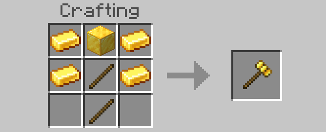 Crafting recipe layout for a hammer