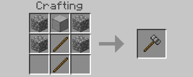 Crafting recipe layout for a hammer