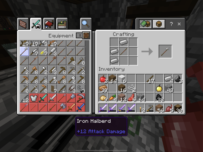 Weapon crafting interface