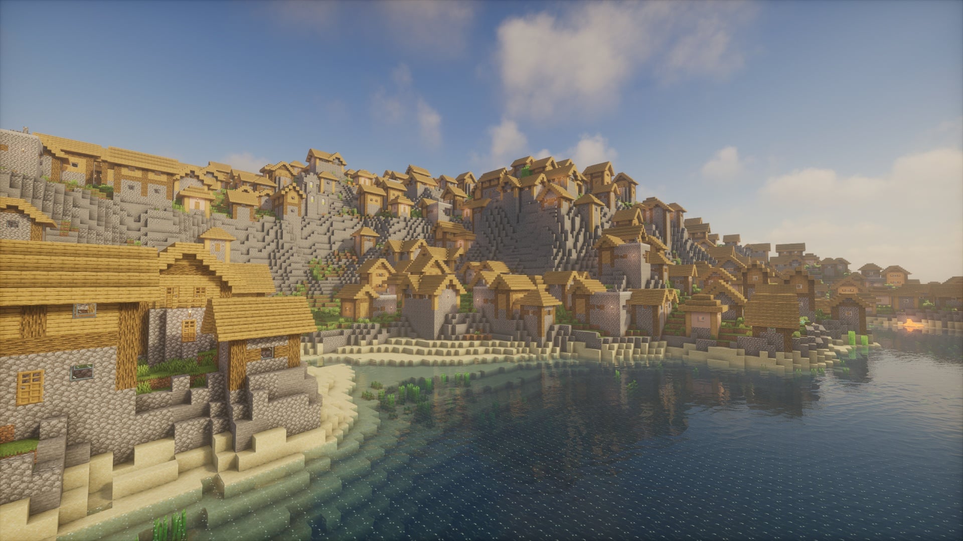 Village and terrain view on the survival island