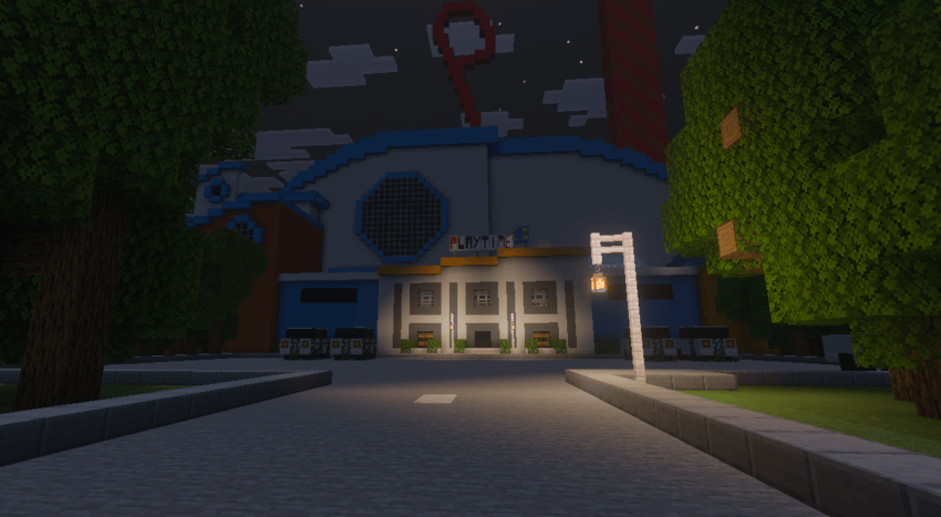 Minecraft recreation of Playtime Co. entrance area