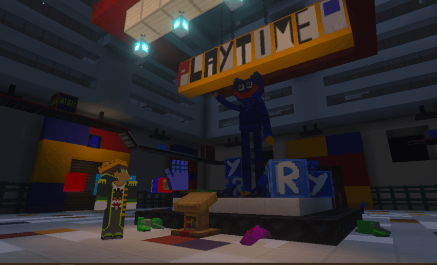 Interior view of the factory assembly line in Minecraft