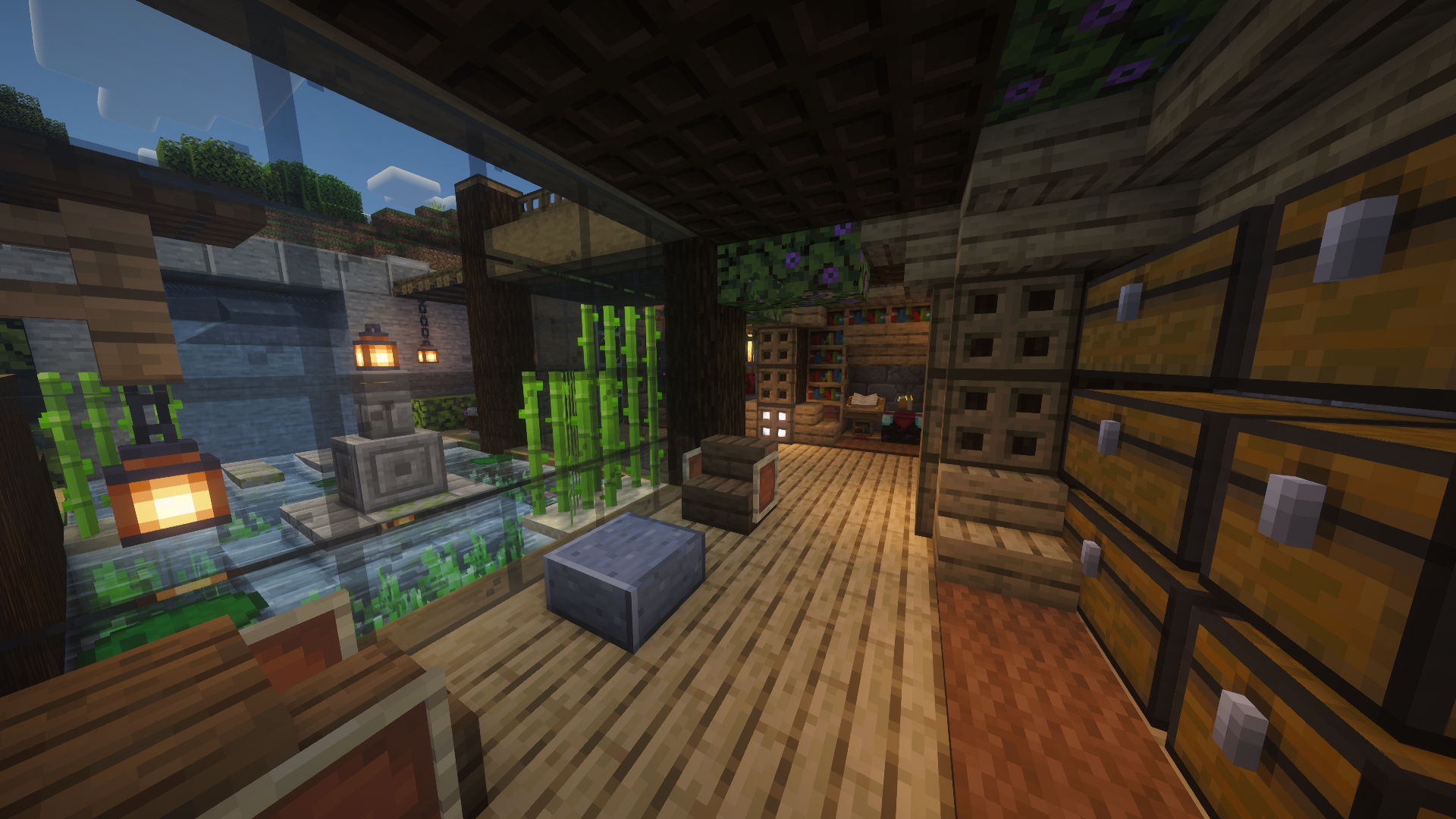 Interior view of the underground house with furnishings and utilities