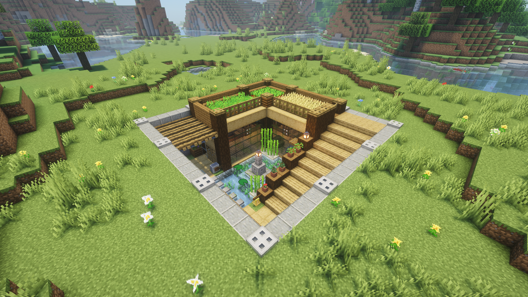 Overhead view of the underground house with surface farm